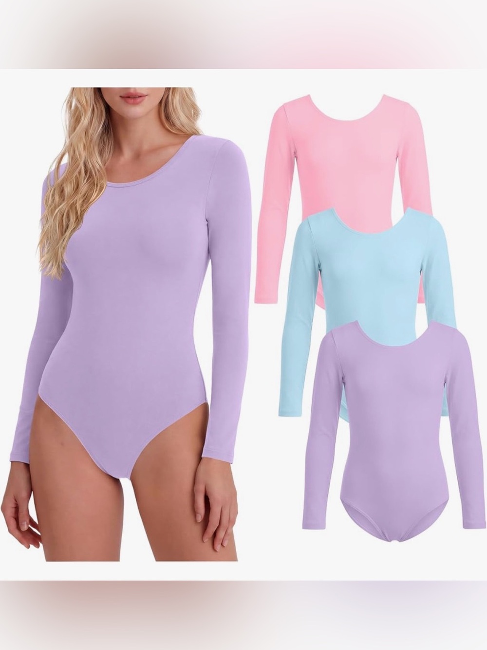 JoyMormtion 3 pack Long Sleeve Scoop Neck Bodysuits/Leotards